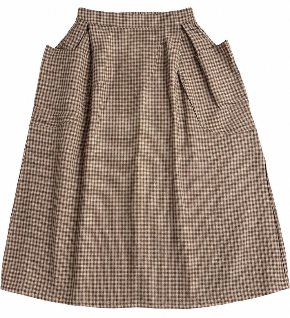 NWT Lintico Brown Linen Checkered Midi Skirt Size Medium New